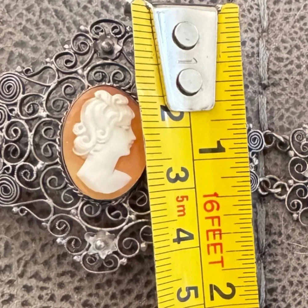 Antique 800 Silver Filigree‎ Hand Carved Cameo Bracelet
